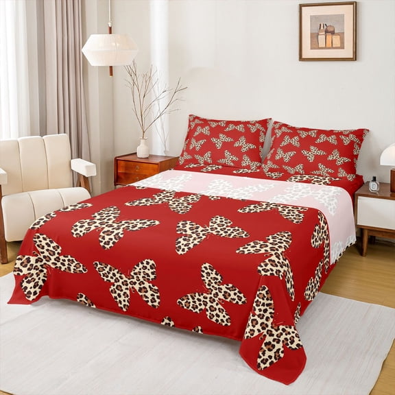 Feelyou Kid Butterfly Bed Sheets, Leopard Cheetah Print King Sheets, 4 Pieces