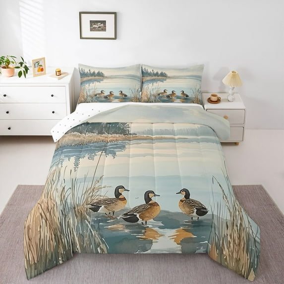 Feelyou Kid Duck Queen Comforter Set, Vintage Lake House Bedding Comforter Set, 3pcs