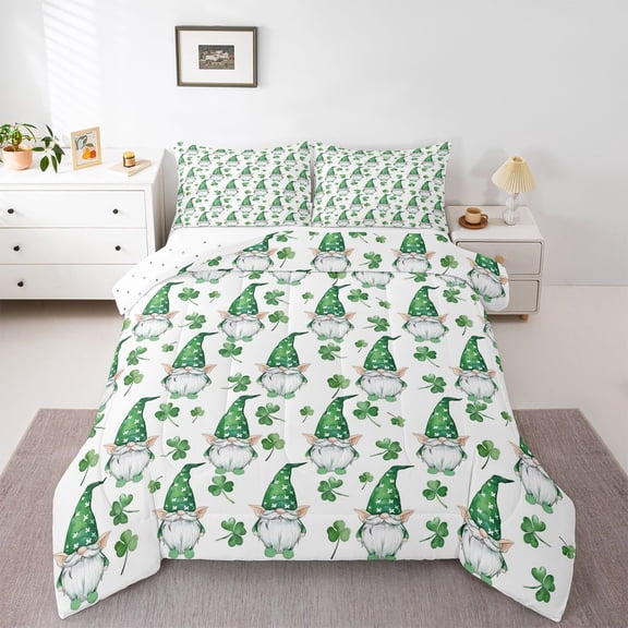 Feelyou Kid Gnome Shamrock Twin Comforter Sets, Seasonal Spring Holiday Bedding Set, 2pcs