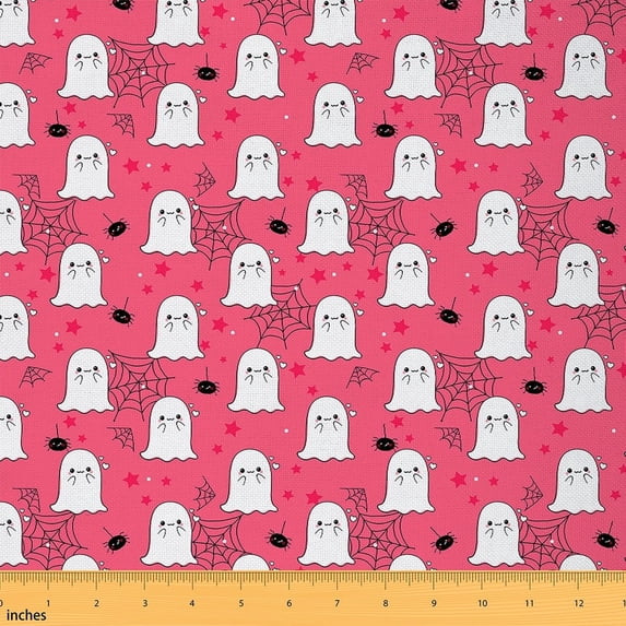 Feelyou Kid Halloween Ghost Fabric by the Yard 1 Yard, Spider Web Room Decor Fabric by the Yard, Kawaii Gothic Fabric for Sewing, Microfiber Bedroom Decor