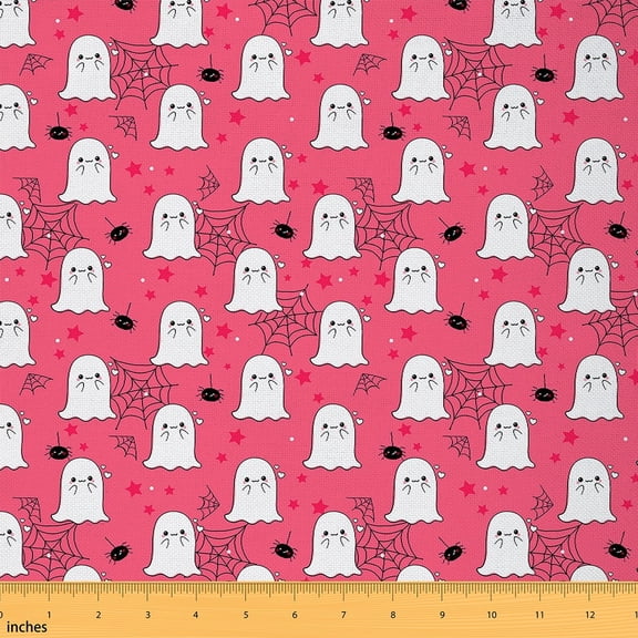 Feelyou Kid Halloween Ghost Fabric by the Yard 1 Yard, Spider Web Room Decor Fabric by the Yard, Kawaii Gothic Fabric for Sewing, Microfiber Bedroom Decor