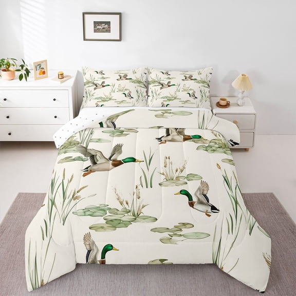 Feelyou Kid Jungle Duck Twin Comforter Sets, Lotus Leaf Botanical Bedding Set, 2-Piece