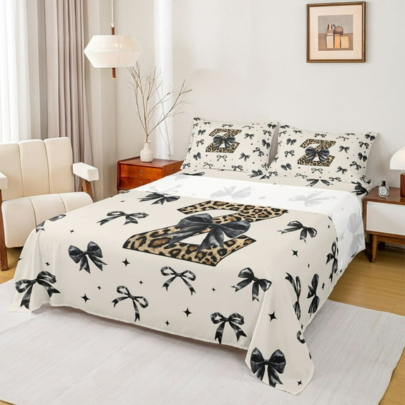 Feelyou Kid Princess Ribbon Queen Sheet Sets, Fashion Monogrammed Z Bed Set, 4pcs