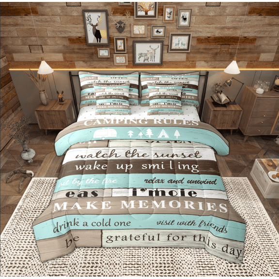 Feelyou Kids Adventure Truck Twin Bedding Sets 7-Piece, Rustic Farmhouse Bedding Comforter Set, Happy Camping Theme Reversible Sheet Sets, Luxury Bedroom Decor