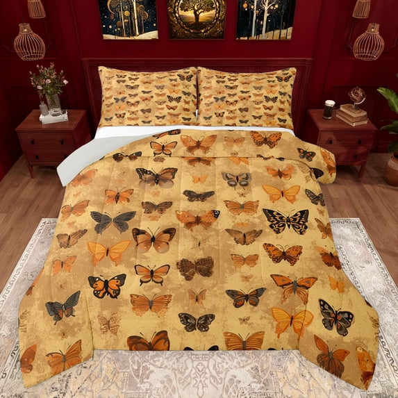 Feelyou Kids Cartoon Butterfly Queen Comforter Set, Dreamy Animal Bedding Sets, Vintage Fashion Style Reversible Bedding Comforter Set, Lightweight Room Decor, 3 Pieces