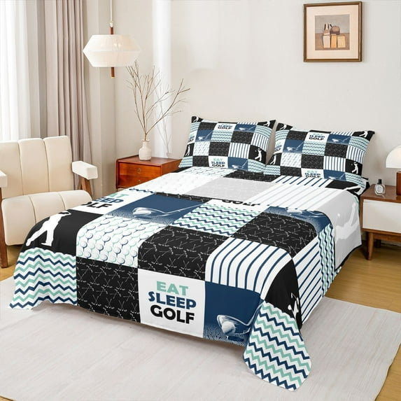 Feelyou Kids Cartoon Golf Full Size Sheets, Est Sleep Sports Bed Sheets, Blue Buffalo Plaid Sheet Sets, Super Cozy Room Decor, 4-Piece