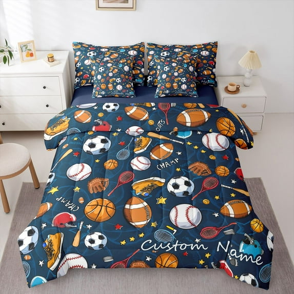 Feelyou Kids Football Twin Bedding Sets 7pcs, Rugby Sport Bedding Comforter Set