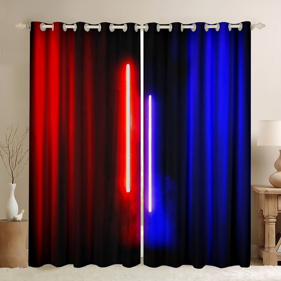 Feelyou Kids Futuristic Lightning Blackout Curtains Set of 2 (52x84 Each), Modern Video Gaming Gamer Window Curtains, Red Blue Stripes Ombre Curtains and Drapes, Window Curtains Home Decor