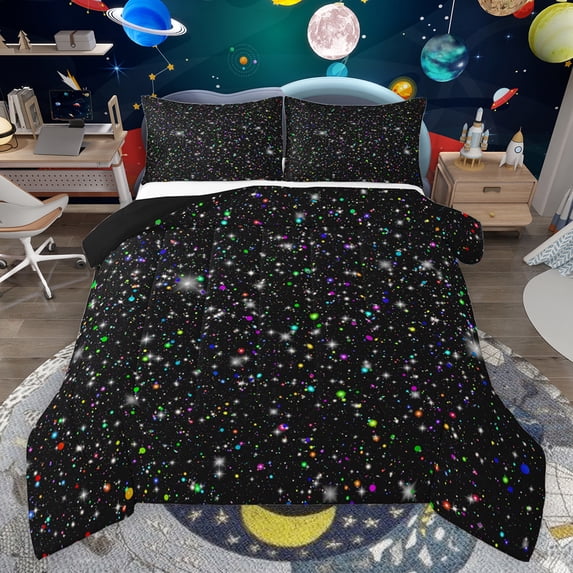 Feelyou Kids Psychedelic Galaxy Full Size Comforter Sets, Dreamy Starry Sky Bedding Comforter Set, Glitter Stars Print Reversible Bedding Sets, Breathable Home Decor, 3-Piece
