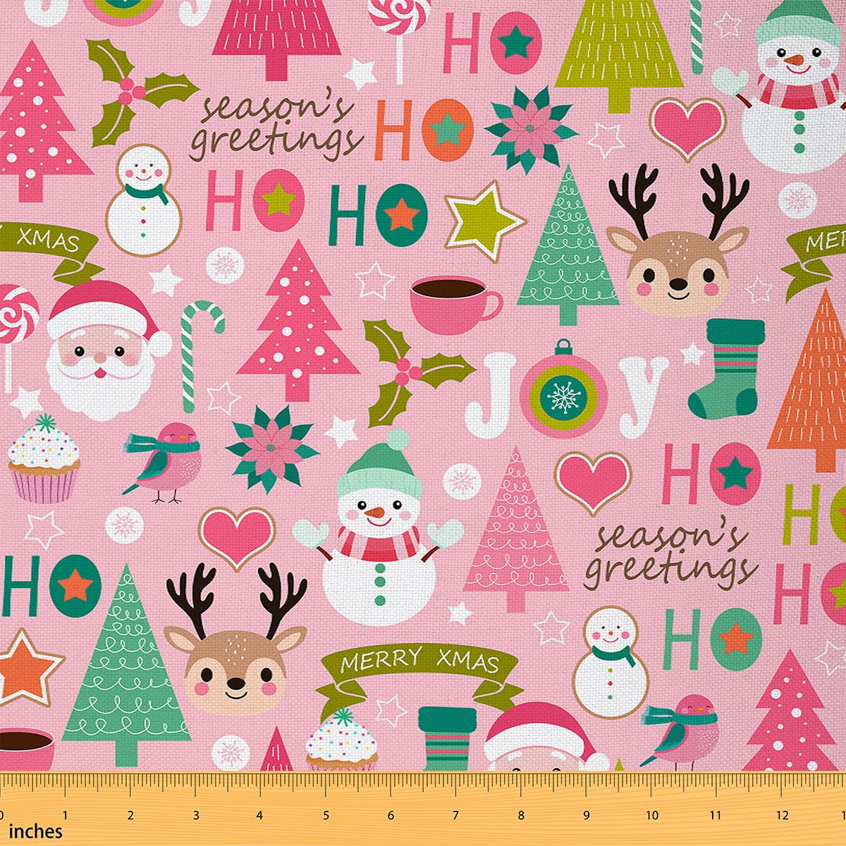 Feelyou Kids Santa Claus Fabric by the Yard 3 Yards, Dreamy Fairy Tale Sewing Fabric, Pink Christmas Tree Home Decor Fabric by the Yard, Lightweight Room Decor