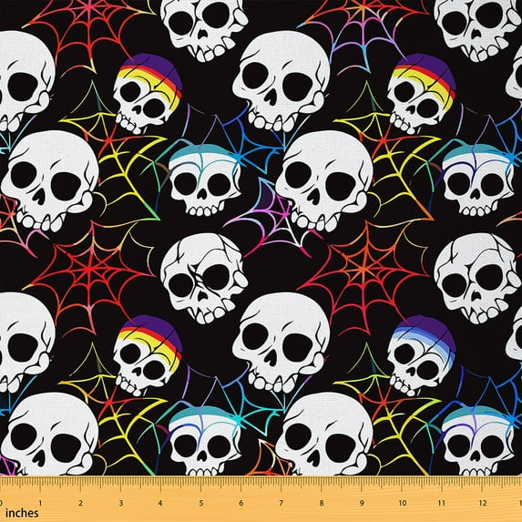 Feelyou Kids Skull Fabric by the Yard 1 Yard, Gothic Horror Skeleton Home Decor Fabric by the Yard, Sugar Halloween Style Sewing Fabric, Lightweight Room Decor