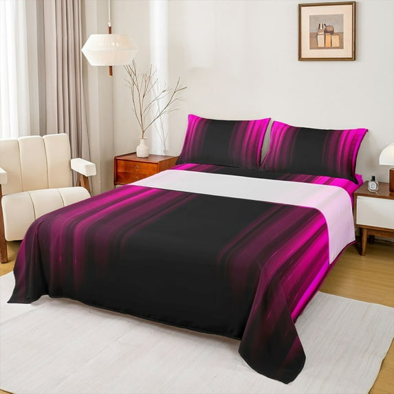 Feelyou Kids Stripes Abstract Full Size Sheets, Pink Fashion Lines Bed Sheets, 4 Pieces