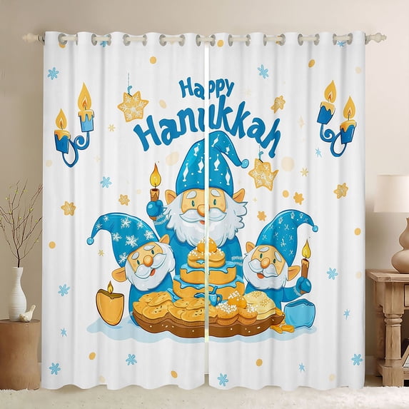 Feelyou Kids Vintage Chanukah Curtains Pack of 2 (42x84 Each), Kawaii Rustic Gnome Curtains Blackout, Christmas Snowflake Bedroom Curtains, Black Out Curtains Decor