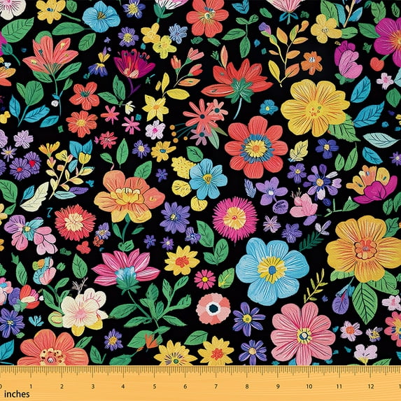 Feelyou Kids Watercolor Floral Fabric by the Yard 10 Yards, Cute Cartoon Flower Girl Home Decor Fabric by the Yard, Garden Blossoms Sewing Fabric, Breathable Home Decor