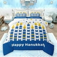 thumbnail image 1 of Feelyou Kids Western Chanukah Full Size Comforter Sets, Festival Menorah Dreidel Bedding Comforter Set, Cartoon Stars Print Reversible Bedding Sets, Super Cozy Room Decor, 3pcs, 1 of 8