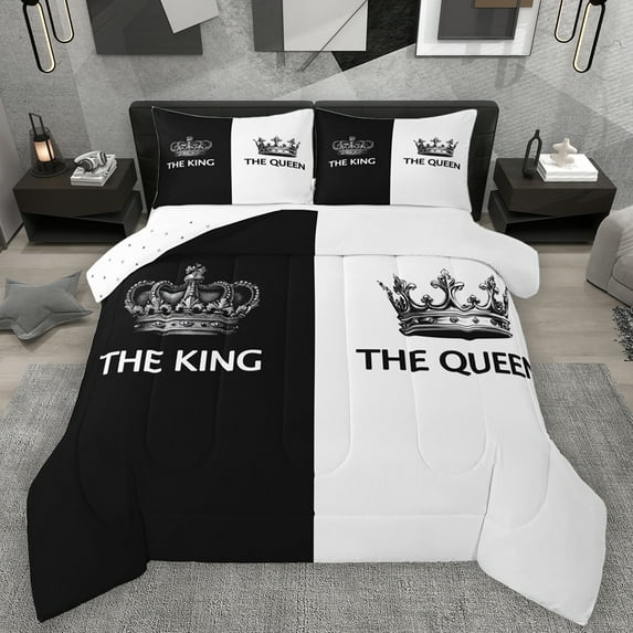 Feelyou King and Queen Bedding Comforter Set, Romantic Couple Anniversary Twin Comforter Sets, Black White Reversible Bedding Set, Microfiber Bedroom Decor, 2 Pieces