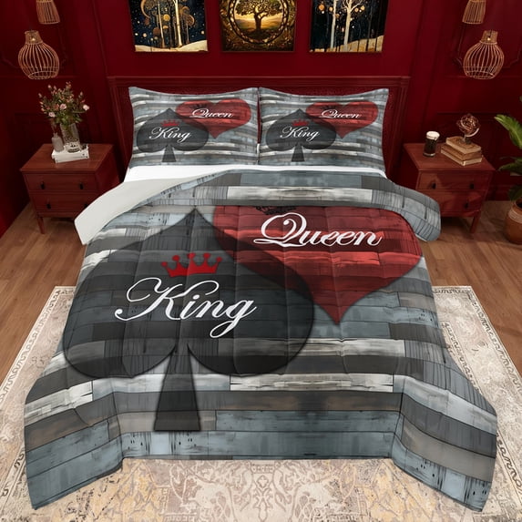 Feelyou King and Queen Queen Comforter Set for Couple, Western Rustic Cabin Bedding Sets, Romantic Valentines Day Reversible Bedding Comforter Set, Ultra Soft Bedroom Decor, 3pcs