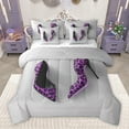 thumbnail image 1 of Feelyou Lady High Heel Twin Bedding Sets 7-Piece for Girl, Fashion Cheetah Leopard Print Bedding Comforter Set, Purple Reversible Sheet Sets, Super Cozy Room Decor, 1 of 8