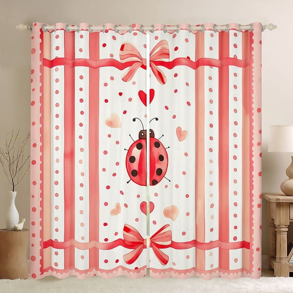 Feelyou Ladybug Blackout Curtains Set of 2 (52x84 Each), Love Heart Bow Window Curtains