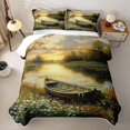 thumbnail image 1 of Feelyou Lake Boat Wooden Landscape Twin Quilt Set for Men Women, Forest Wildflower Scenery Twin Coverlet Set, Gold Green, 2-Piece, 1 of 7