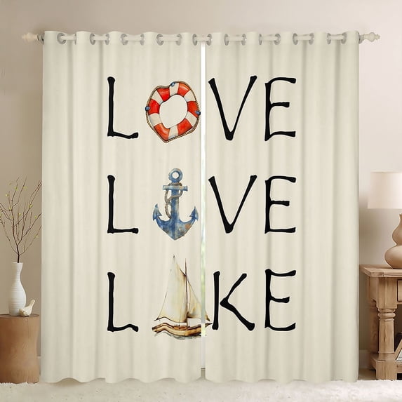 Feelyou Lake House Black Out Curtains, Nautical Anchor Curtains Pack of 2 (42x63 Each)