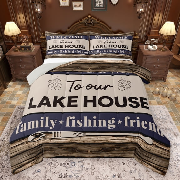 Feelyou Lake House Teens Queen Comforter Set, Jungle Adventure Bedding Sets, Rustic Hunting and Fishing Reversible Bedding Comforter Set, Super Cozy Room Decor, 3-Piece