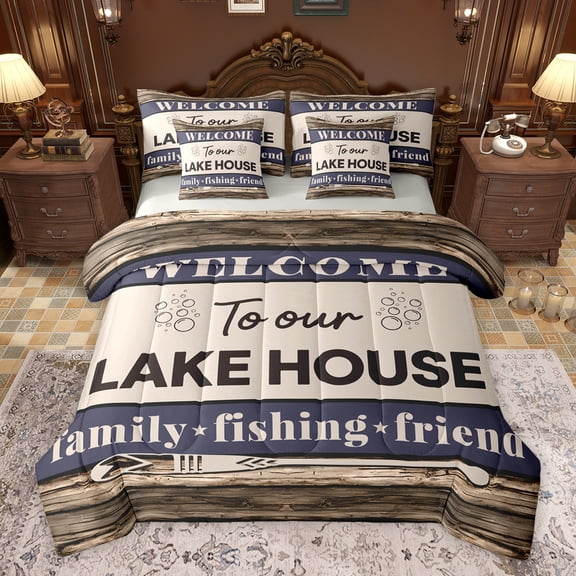 Feelyou Lake House Teens Twin Bedding Sets 7-Piece, Jungle Adventure Bedding Comforter Set, Rustic Hunting and Fishing Reversible Sheet Sets, Super Cozy Room Decor
