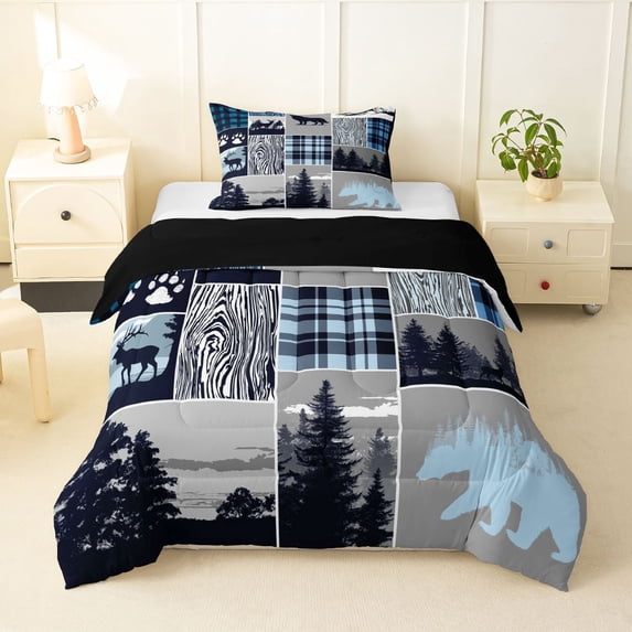 Feelyou Lake House Twin Comforter Sets, Grey Blue Bedding Set, 2-Piece