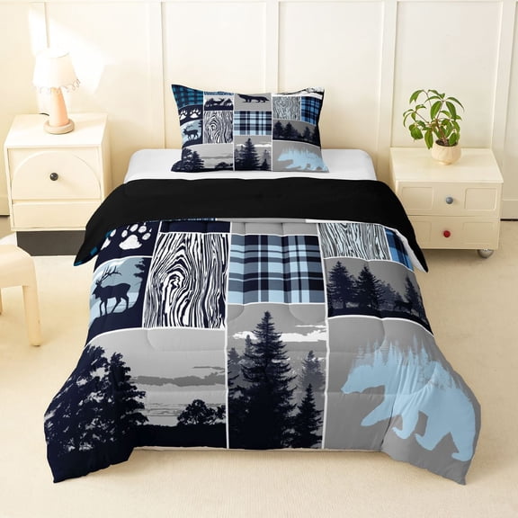 Feelyou Lake House Twin Comforter Sets, Grey Blue Bedding Set, 2-Piece