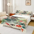 thumbnail image 1 of Feelyou Lake Lotus Fish Twin Sheet Sets, Chinese Style Garden Twin Fitted Sheet, Vintage Watercolor Flat Sheet, Microfiber Bedroom Decor, 3-Piece, 1 of 8