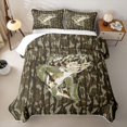 thumbnail image 1 of Feelyou Largemouth Bass Fish Twin Quilt Set for Men, Farmhouse Wooden Camo Twin Coverlet Set, Brown Green, 2-Piece, 1 of 7
