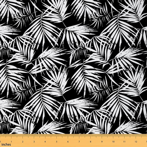 Feelyou Leaf Fabric by the Yard 1 Yard for Teens, Black White Plant Sewing Fabric, Tropic Botanical Home Decor Fabric by the Yard, Ultra Soft Home Decor