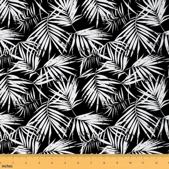 Feelyou Leaf Fabric by the Yard 1 Yard for Teens, Black White Plant Sewing Fabric, Tropic Botanical Home Decor Fabric by the Yard, Ultra Soft Home Decor