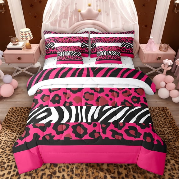 Feelyou Leopard Cheetah Print Bedding Comforter Set 7pcs, Abstract Lines King Bedding Sets