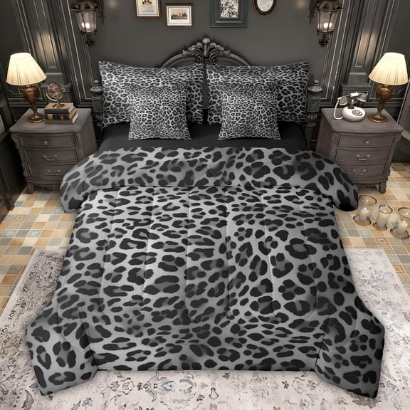Feelyou Leopard Cheetah Print Bedding Comforter Set 7pcs, Jungle Wildlife King Bedding Sets, Modern Fashion Style Reversible Bed Sheets, Microfiber Bedroom Decor