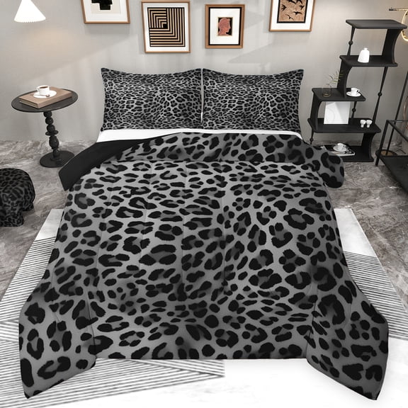 Feelyou Leopard Cheetah Print Queen Comforter Set, Jungle Wildlife Bedding Sets, Modern Fashion Style Reversible Bedding Comforter Set, Microfiber Bedroom Decor, 3 Pieces