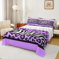 thumbnail image 1 of Feelyou Leopard Cheetah Print Queen Sheet Sets, Purple Abstract Stripe Bed Set, 4pcs, 1 of 7
