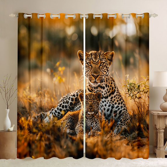 Feelyou Leopard Family Black Out Curtains, Jungle Animal Curtains Pack of 2 (42x63 Each)