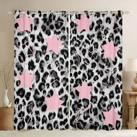 Feelyou Leopard Print Black Out Curtains, Polkadots Stars Curtains Pack of 2 (42x63 Each)