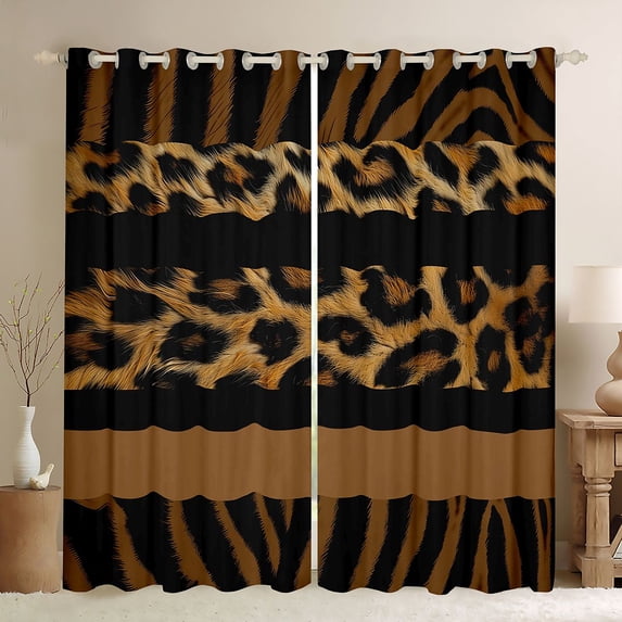 Feelyou Leopard Print Black Out Curtains, Zebra Abstract Curtains Pack of 2 (42x63 Each)