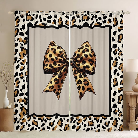 Feelyou Leopard Print Bow-tie Black Out Curtains, Wildlife Curtains Pack of 2 (42x63 Each)