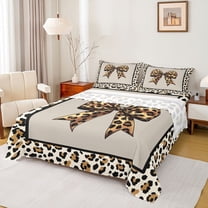 Feelyou Leopard Print Bow-tie Twin Sheet Sets, Cheetah Wildlife Bedding, 3-Piece