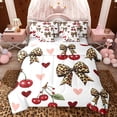 thumbnail image 1 of Feelyou Leopard Print Bowknot Comforter Set 7pcs, Cherry Love Heart King Bedding Sets, 1 of 8