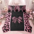 thumbnail image 1 of Feelyou Leopard Print Bowknot Twin Bedding Sets 7-Piece, Kawaii Pink Cheetah Polkadots Bedding Comforter Set, Teens Kids Boys Girls Reversible Sheet Sets, Luxury Bedroom Decor, 1 of 9