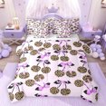 thumbnail image 1 of Feelyou Leopard Print Cherry Bedding Comforter Set 7pcs, Purple Bow-tie Full Bedding Set, 1 of 8