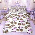 thumbnail image 1 of Feelyou Leopard Print Cherry Bedding Comforter Set 7pcs, Purple Bowknot Queen Bedding Sets, 1 of 8