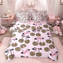 Feelyou Leopard Print Cherry Twin Bedding Sets 7pcs, Pink Bowknot Bedding Comforter Set