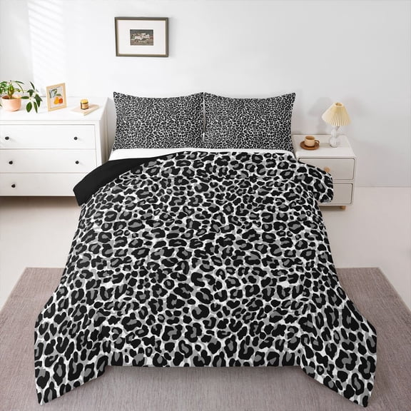 Feelyou Leopard Print Full Size Comforter Sets, Black White Polkadot Bedding Sets, 3pcs