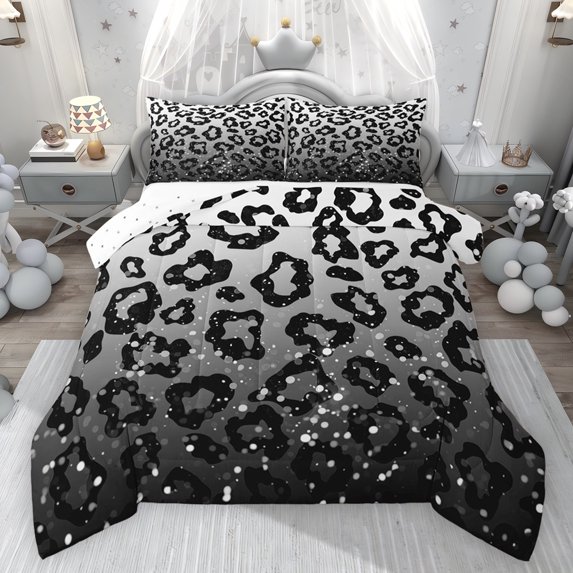 Feelyou Leopard Print Full Size Comforter Sets, Grey Diamond Bedding Sets, 3pcs