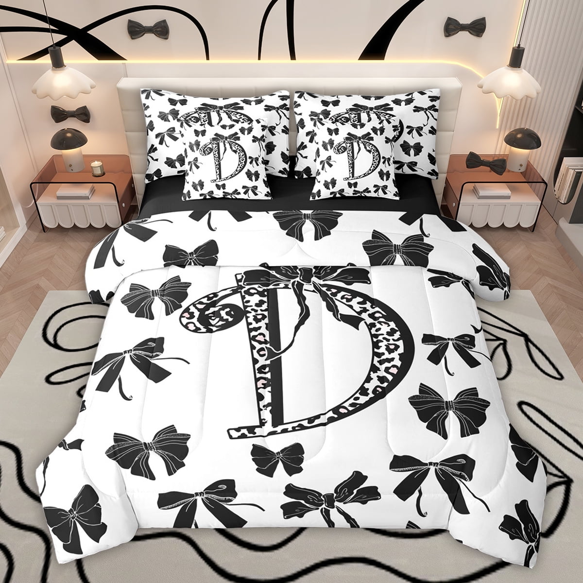 Feelyou Leopard Print Letter Twin Bedding Sets 7-Piece, Fashion Bowknot ...
